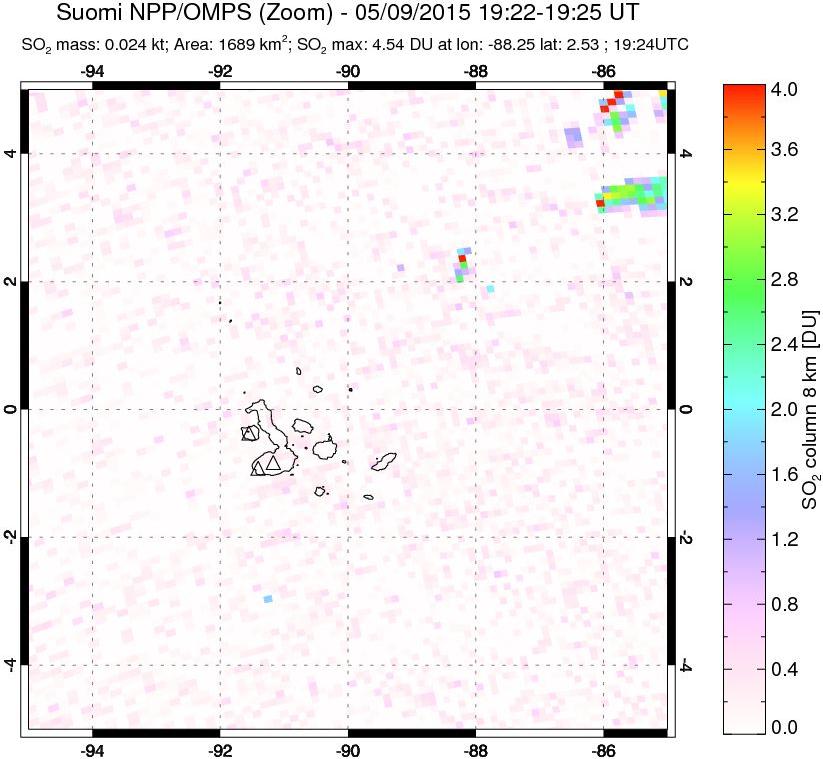 A sulfur dioxide image over Galápagos Islands on May 09, 2015.