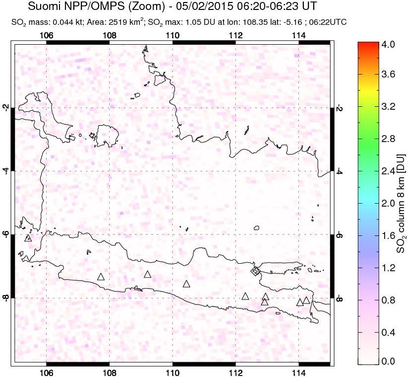 A sulfur dioxide image over Java, Indonesia on May 02, 2015.