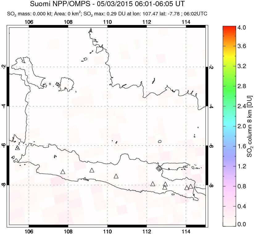 A sulfur dioxide image over Java, Indonesia on May 03, 2015.