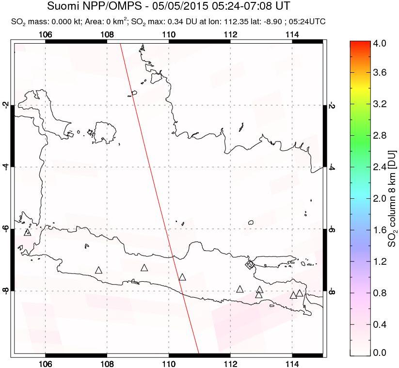 A sulfur dioxide image over Java, Indonesia on May 05, 2015.