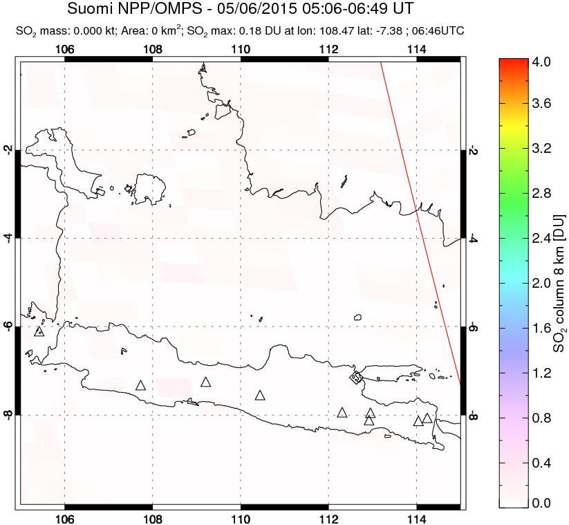 A sulfur dioxide image over Java, Indonesia on May 06, 2015.
