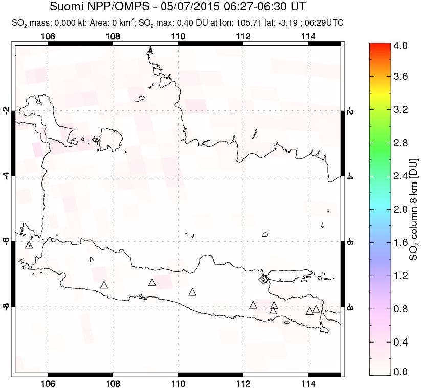A sulfur dioxide image over Java, Indonesia on May 07, 2015.