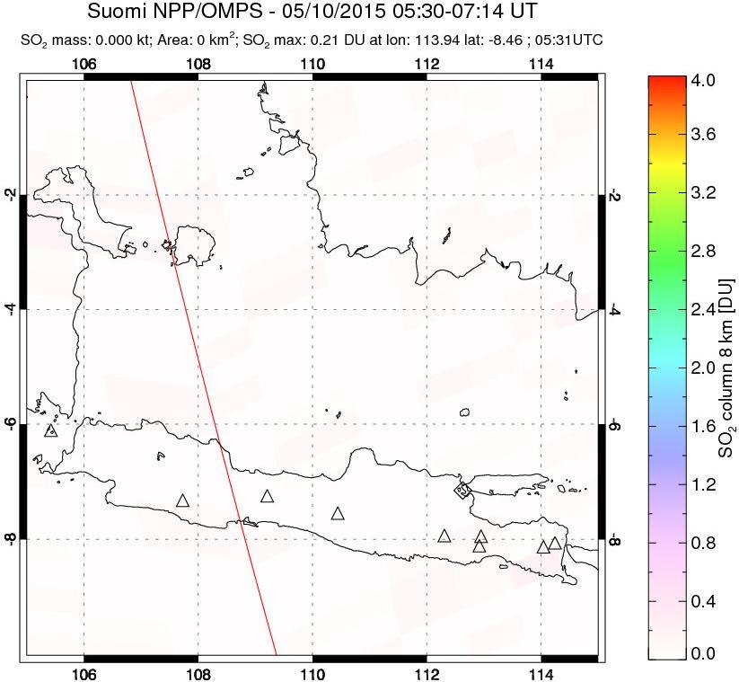 A sulfur dioxide image over Java, Indonesia on May 10, 2015.
