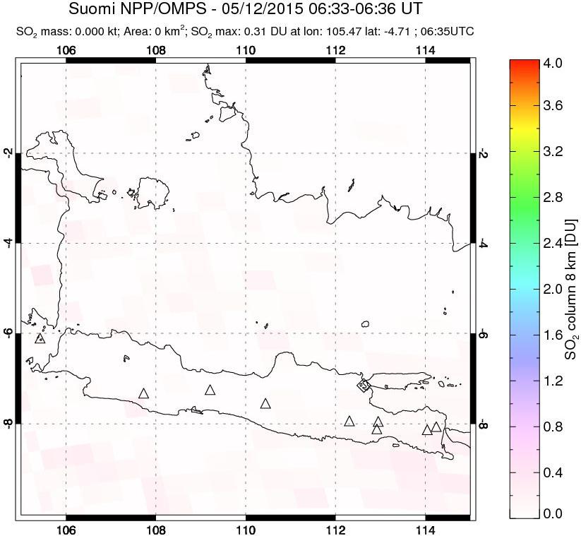 A sulfur dioxide image over Java, Indonesia on May 12, 2015.