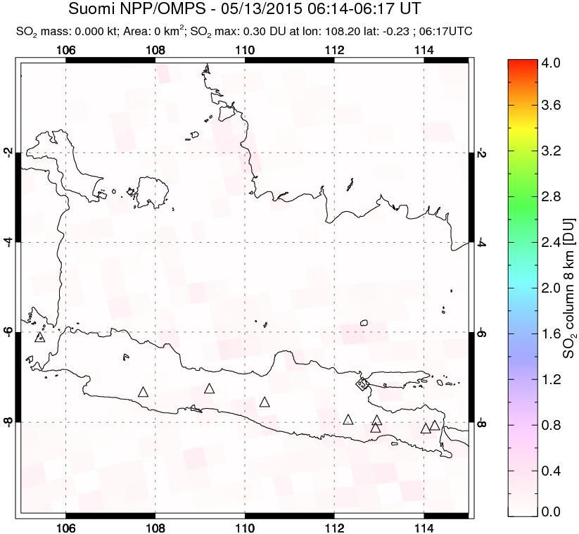 A sulfur dioxide image over Java, Indonesia on May 13, 2015.