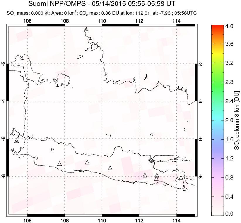 A sulfur dioxide image over Java, Indonesia on May 14, 2015.