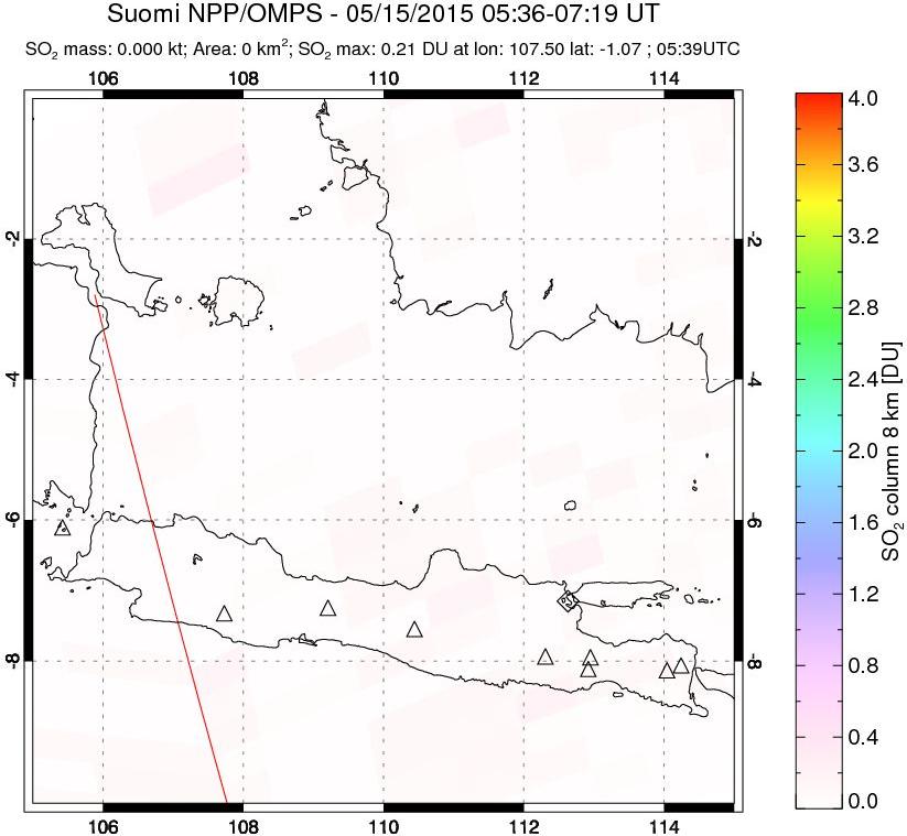 A sulfur dioxide image over Java, Indonesia on May 15, 2015.