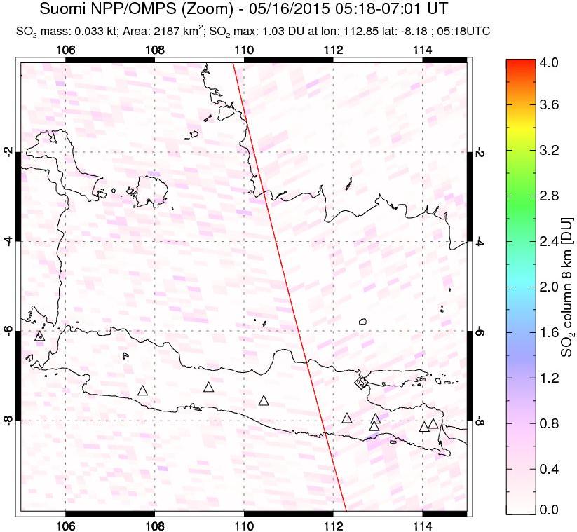 A sulfur dioxide image over Java, Indonesia on May 16, 2015.