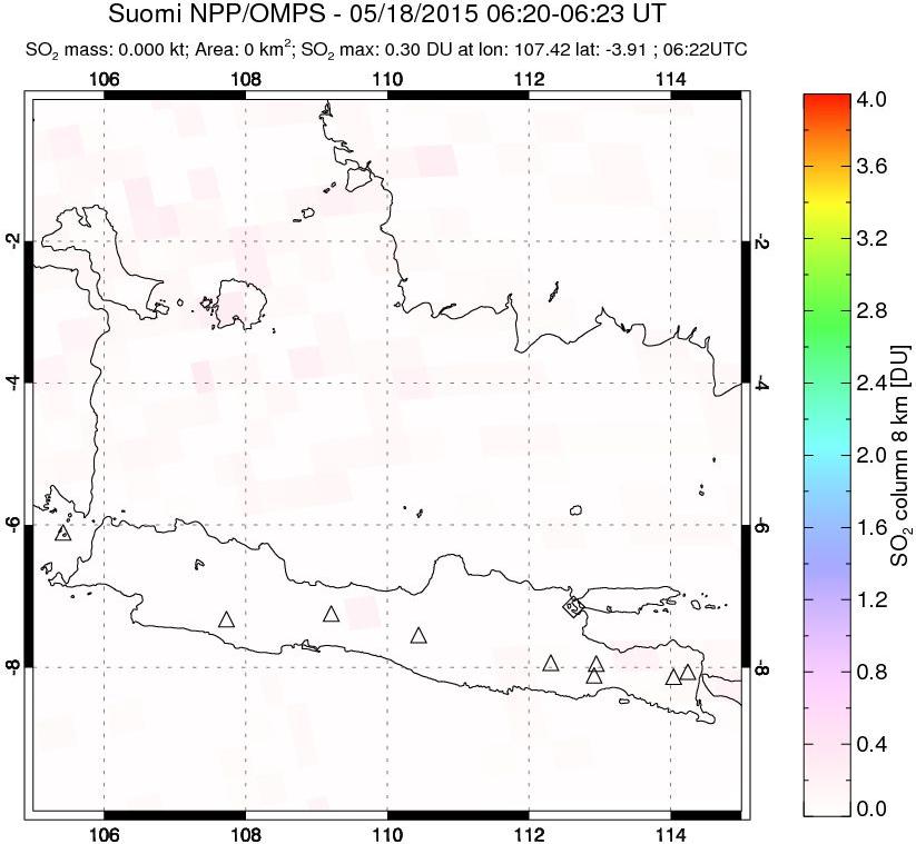 A sulfur dioxide image over Java, Indonesia on May 18, 2015.