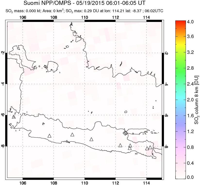 A sulfur dioxide image over Java, Indonesia on May 19, 2015.