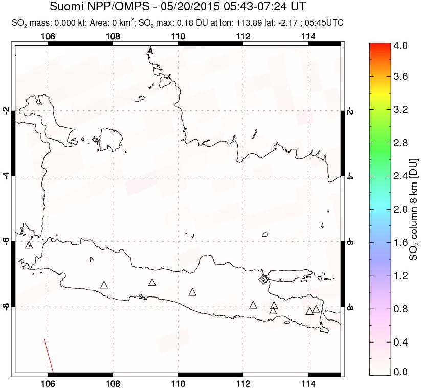A sulfur dioxide image over Java, Indonesia on May 20, 2015.