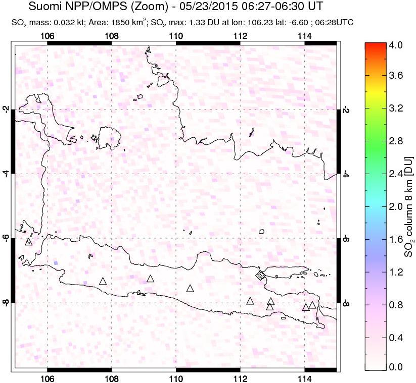 A sulfur dioxide image over Java, Indonesia on May 23, 2015.