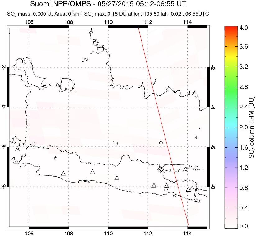 A sulfur dioxide image over Java, Indonesia on May 27, 2015.