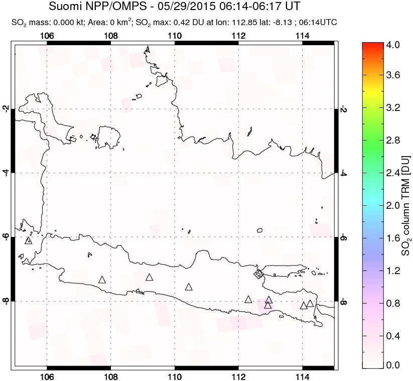 A sulfur dioxide image over Java, Indonesia on May 29, 2015.