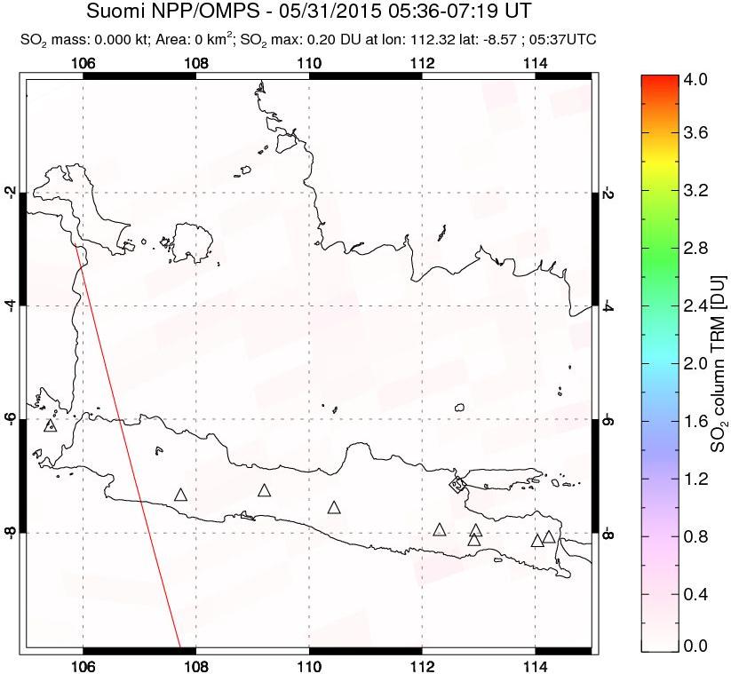 A sulfur dioxide image over Java, Indonesia on May 31, 2015.
