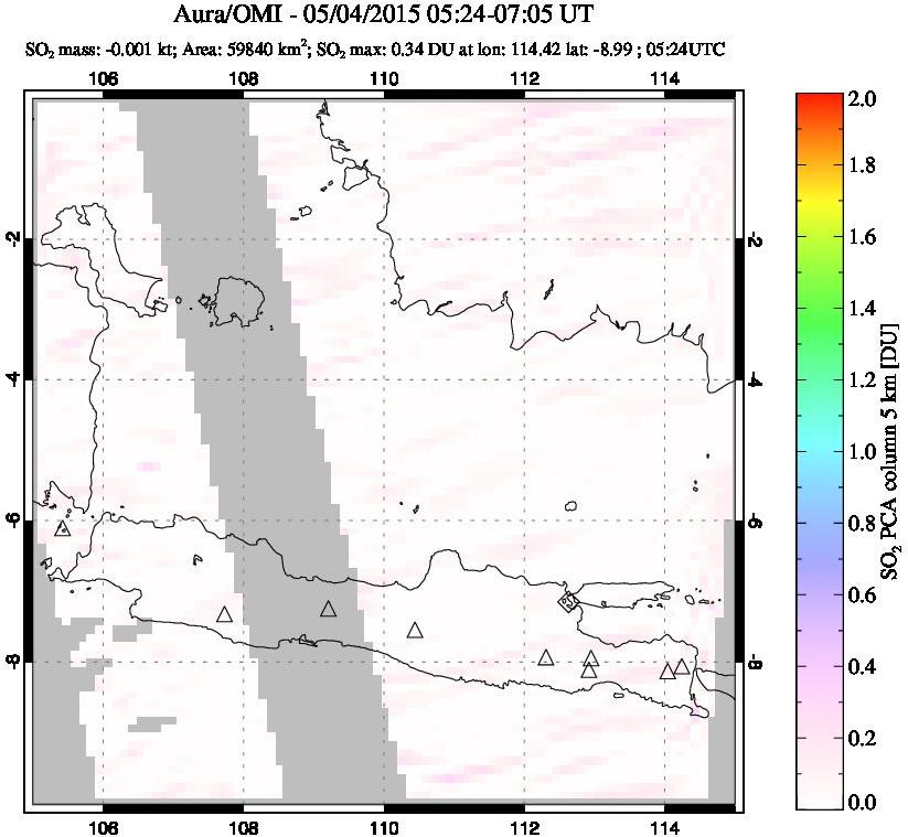A sulfur dioxide image over Java, Indonesia on May 04, 2015.