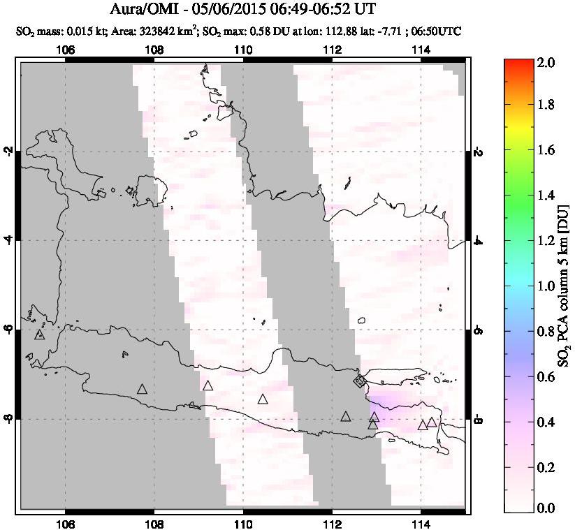 A sulfur dioxide image over Java, Indonesia on May 06, 2015.