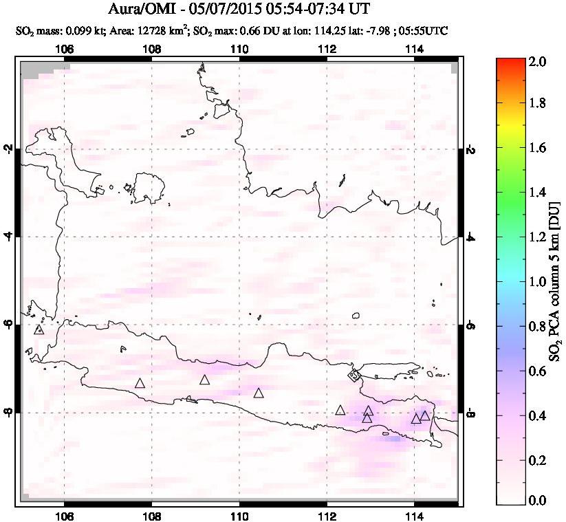 A sulfur dioxide image over Java, Indonesia on May 07, 2015.