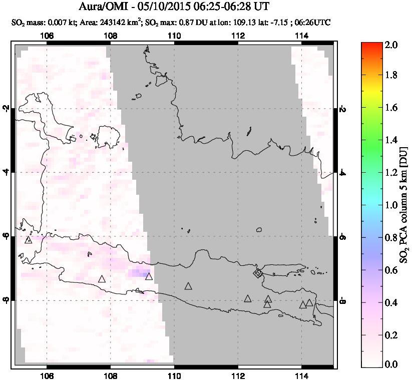 A sulfur dioxide image over Java, Indonesia on May 10, 2015.