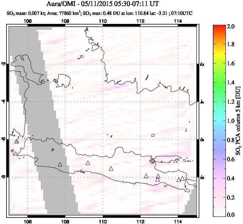 A sulfur dioxide image over Java, Indonesia on May 11, 2015.