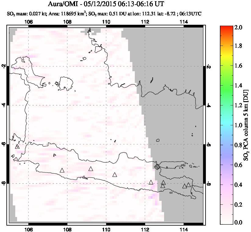 A sulfur dioxide image over Java, Indonesia on May 12, 2015.