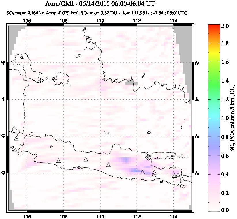 A sulfur dioxide image over Java, Indonesia on May 14, 2015.