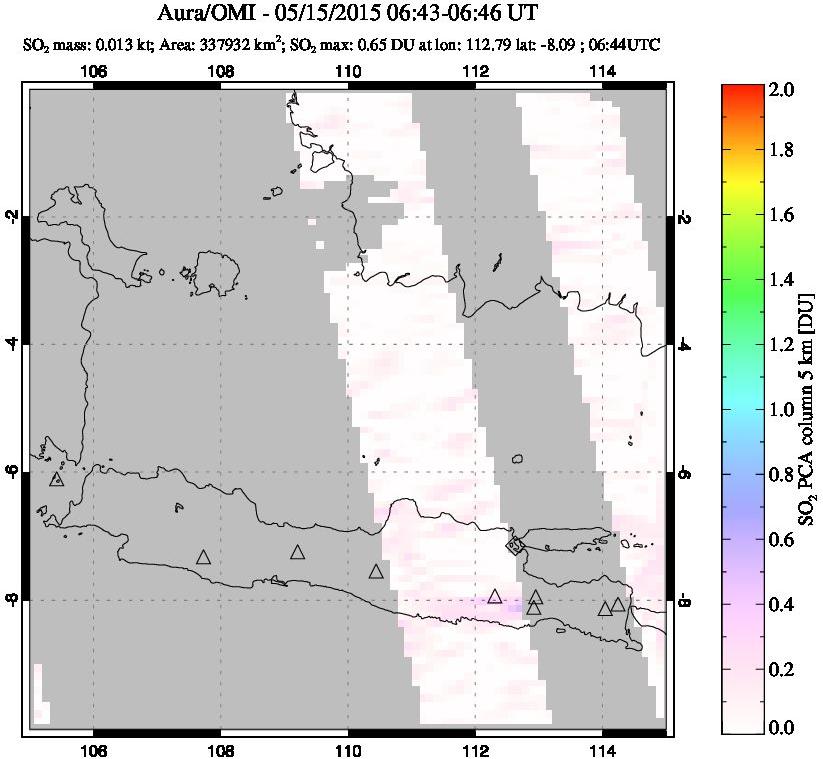 A sulfur dioxide image over Java, Indonesia on May 15, 2015.