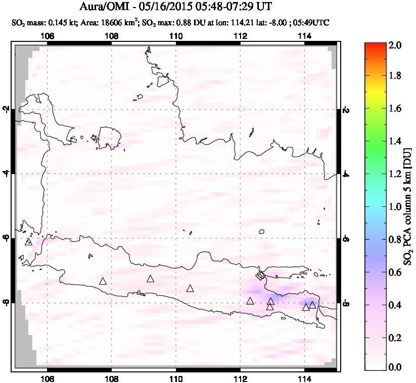A sulfur dioxide image over Java, Indonesia on May 16, 2015.