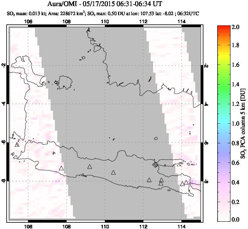 A sulfur dioxide image over Java, Indonesia on May 17, 2015.