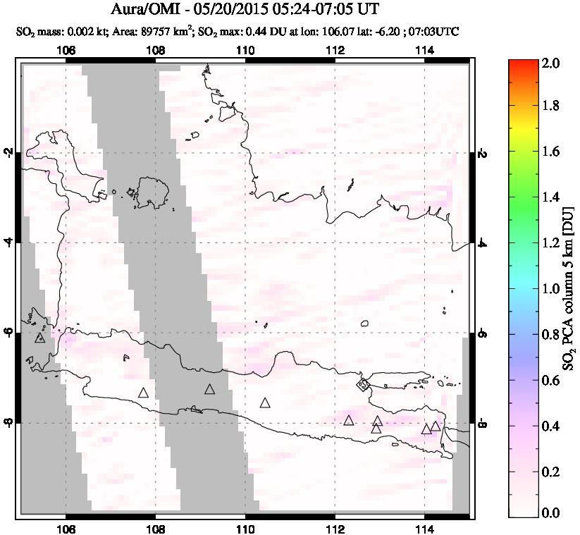 A sulfur dioxide image over Java, Indonesia on May 20, 2015.