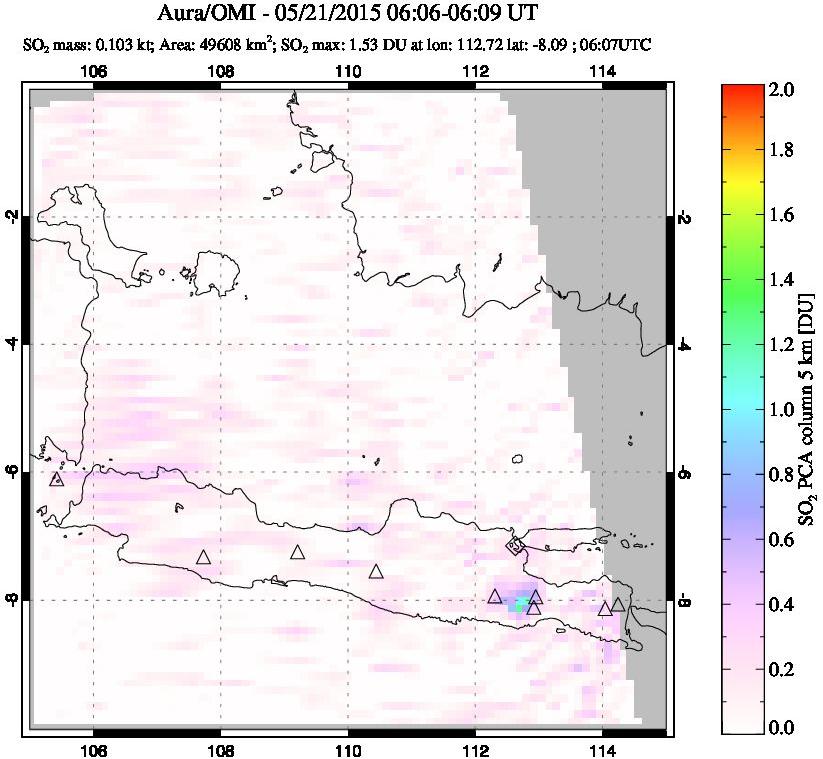 A sulfur dioxide image over Java, Indonesia on May 21, 2015.