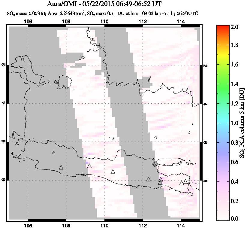A sulfur dioxide image over Java, Indonesia on May 22, 2015.