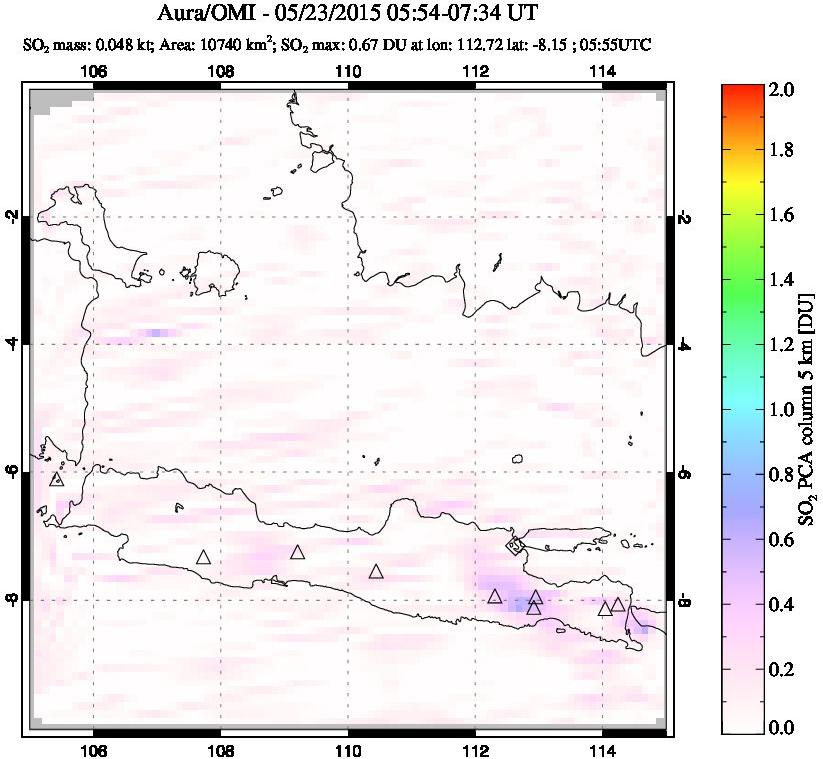 A sulfur dioxide image over Java, Indonesia on May 23, 2015.