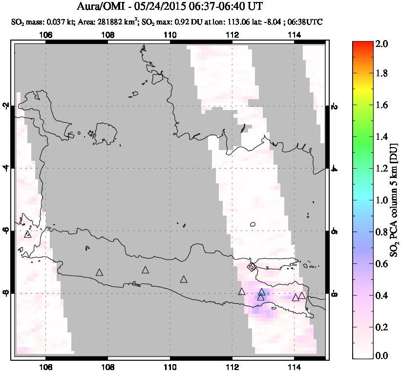 A sulfur dioxide image over Java, Indonesia on May 24, 2015.