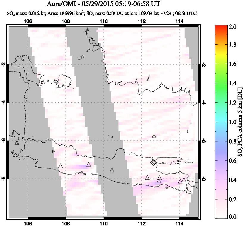 A sulfur dioxide image over Java, Indonesia on May 29, 2015.