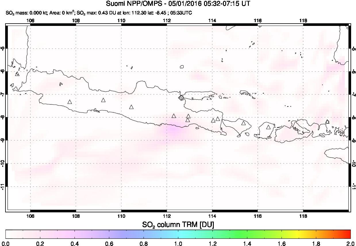 A sulfur dioxide image over Java, Indonesia on May 01, 2016.
