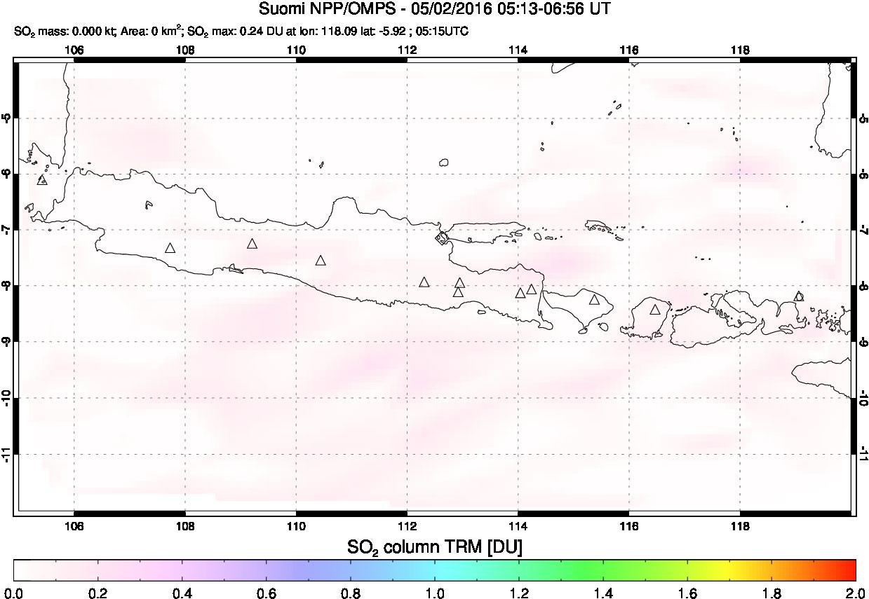 A sulfur dioxide image over Java, Indonesia on May 02, 2016.