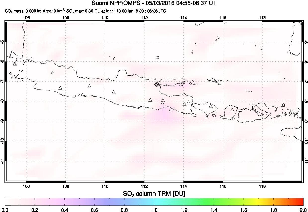 A sulfur dioxide image over Java, Indonesia on May 03, 2016.