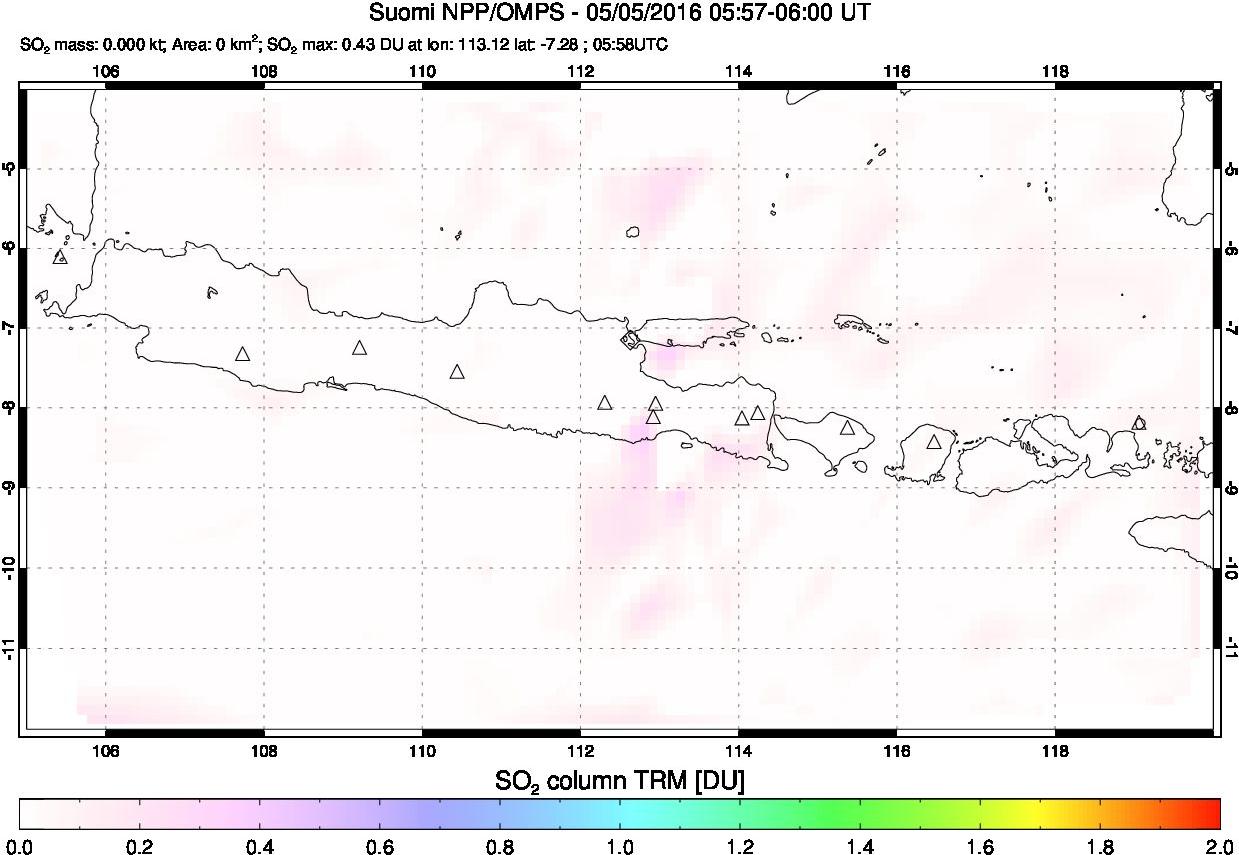 A sulfur dioxide image over Java, Indonesia on May 05, 2016.