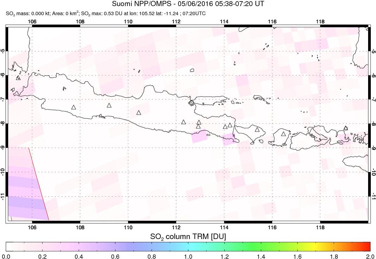 A sulfur dioxide image over Java, Indonesia on May 06, 2016.