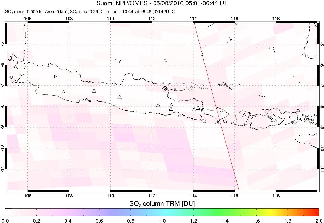 A sulfur dioxide image over Java, Indonesia on May 08, 2016.