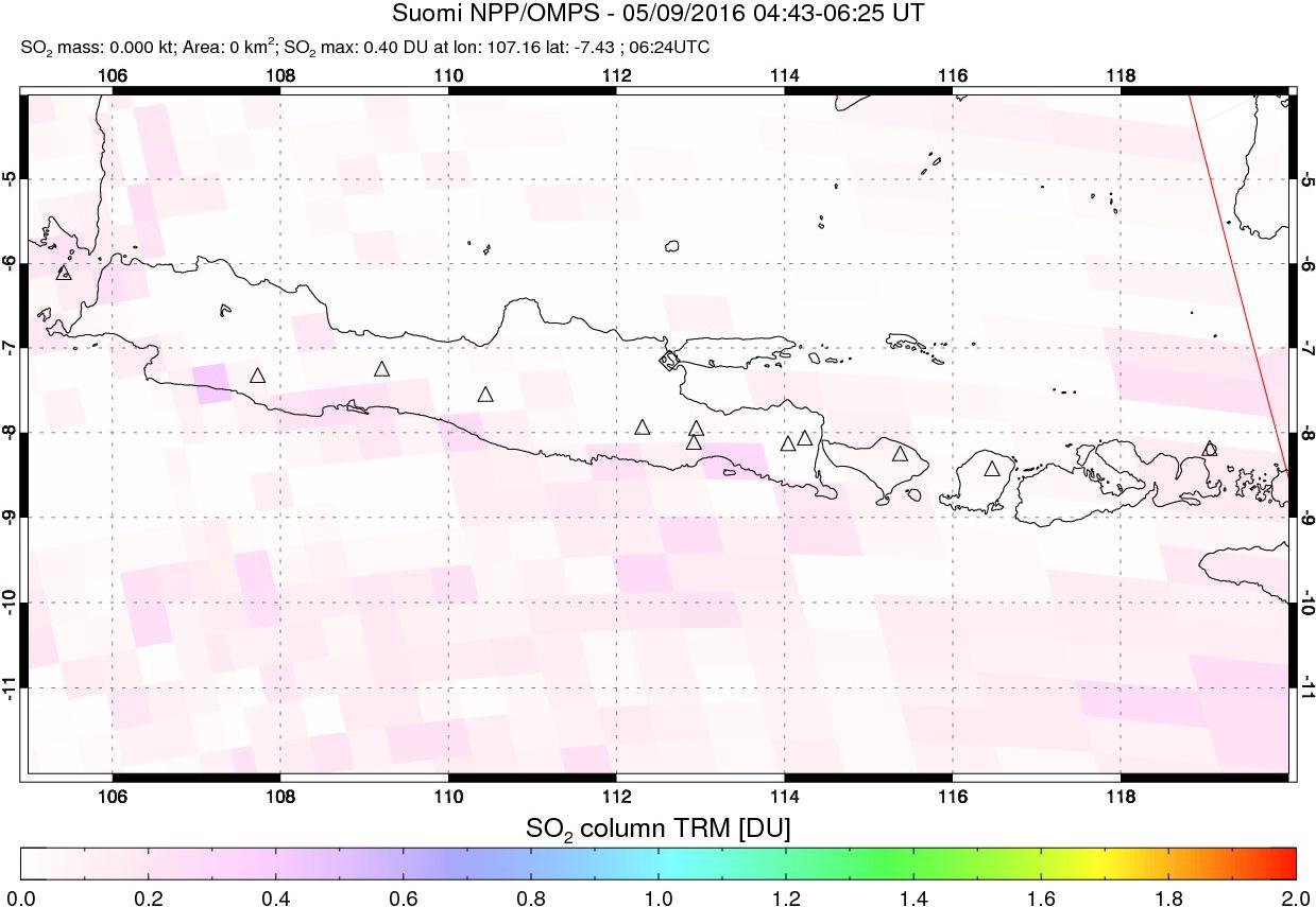 A sulfur dioxide image over Java, Indonesia on May 09, 2016.