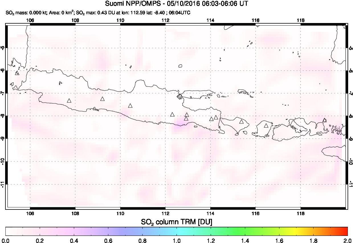 A sulfur dioxide image over Java, Indonesia on May 10, 2016.