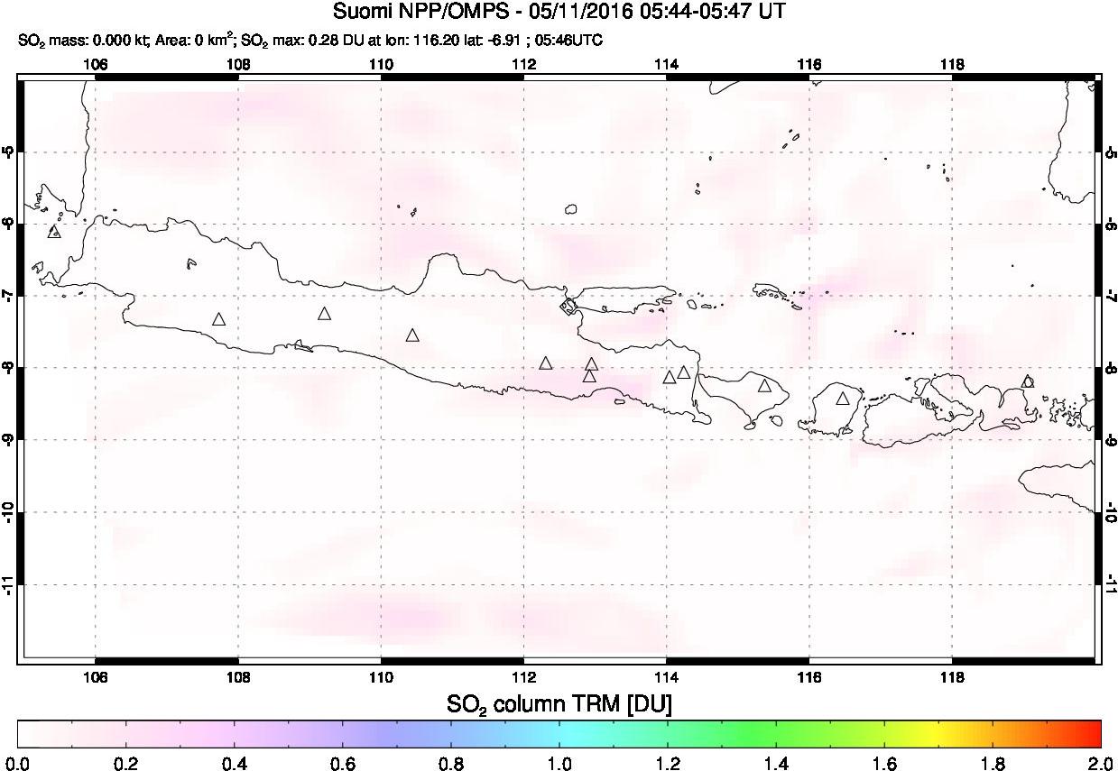 A sulfur dioxide image over Java, Indonesia on May 11, 2016.