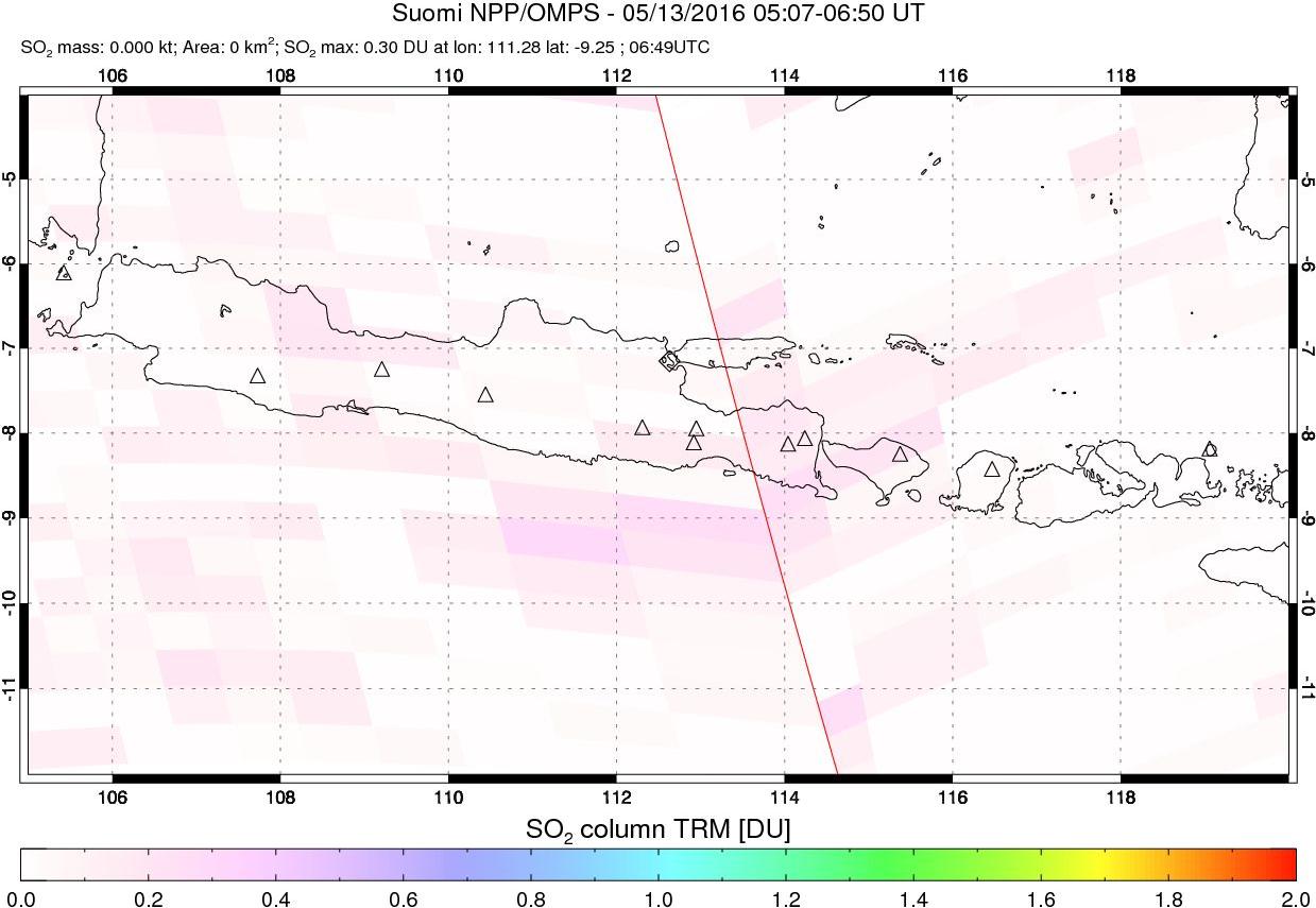 A sulfur dioxide image over Java, Indonesia on May 13, 2016.