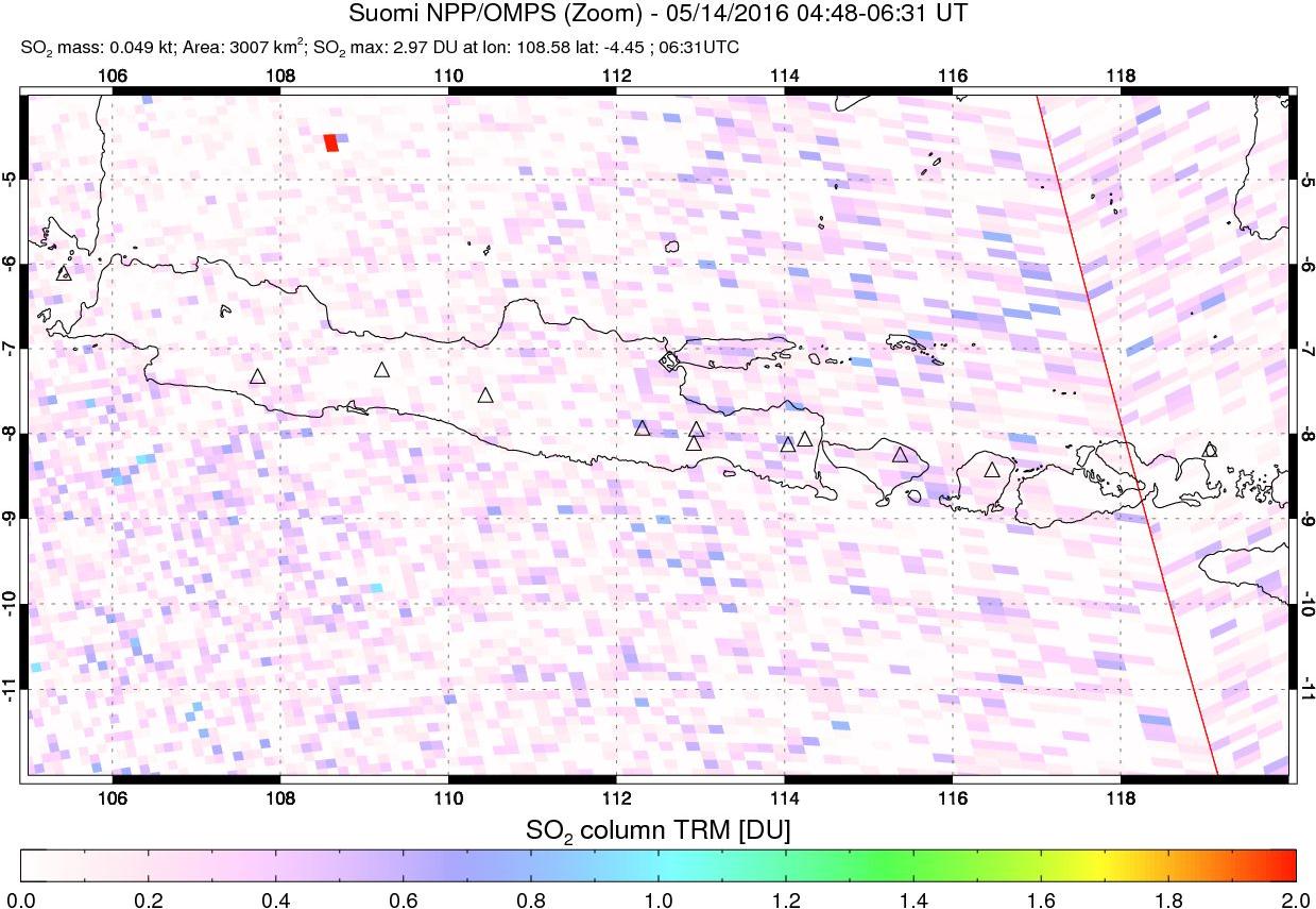 A sulfur dioxide image over Java, Indonesia on May 14, 2016.