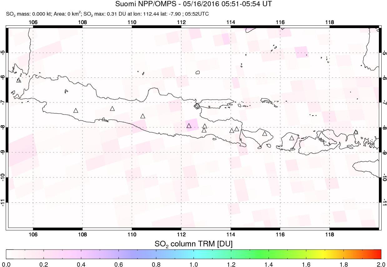 A sulfur dioxide image over Java, Indonesia on May 16, 2016.