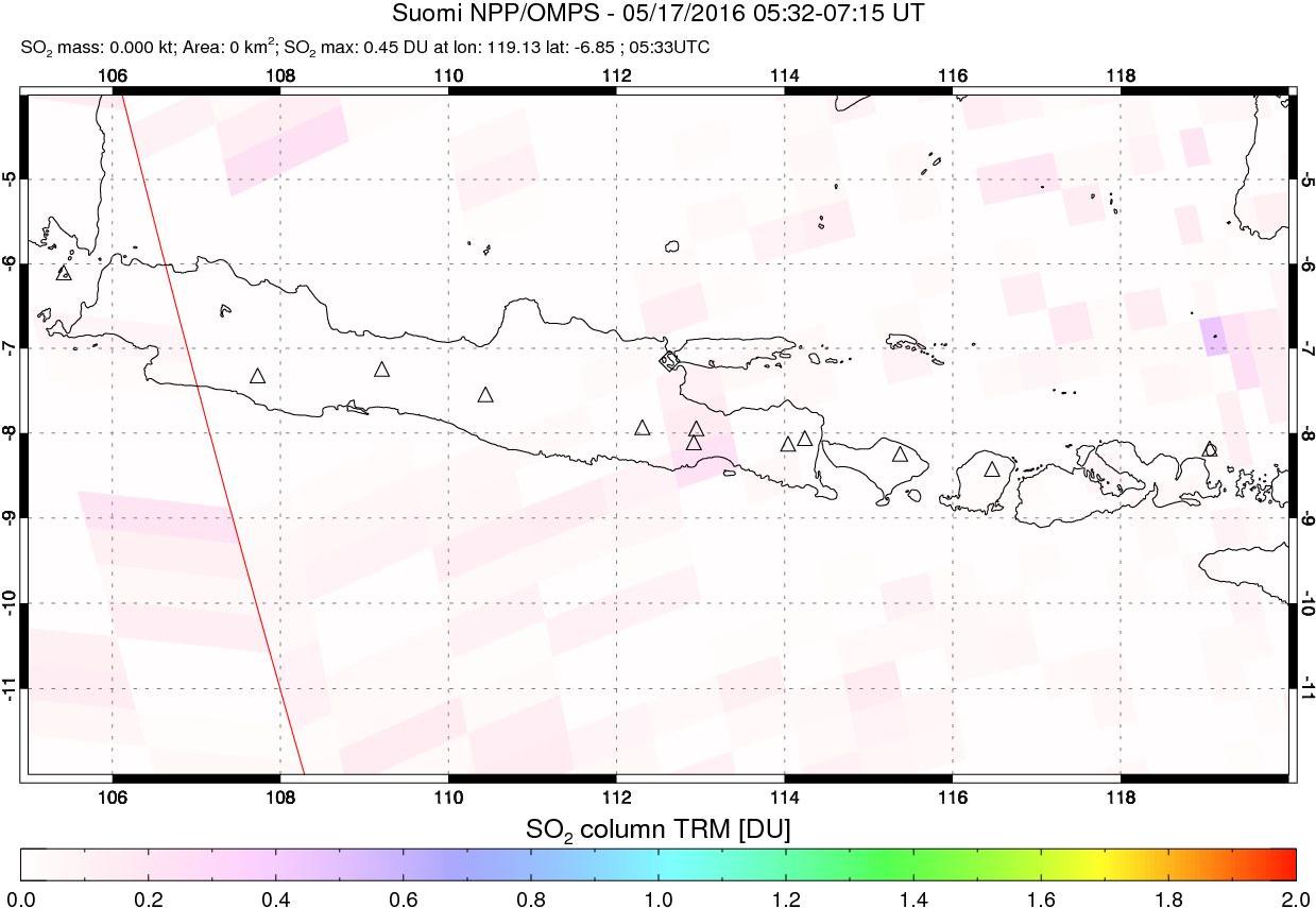 A sulfur dioxide image over Java, Indonesia on May 17, 2016.