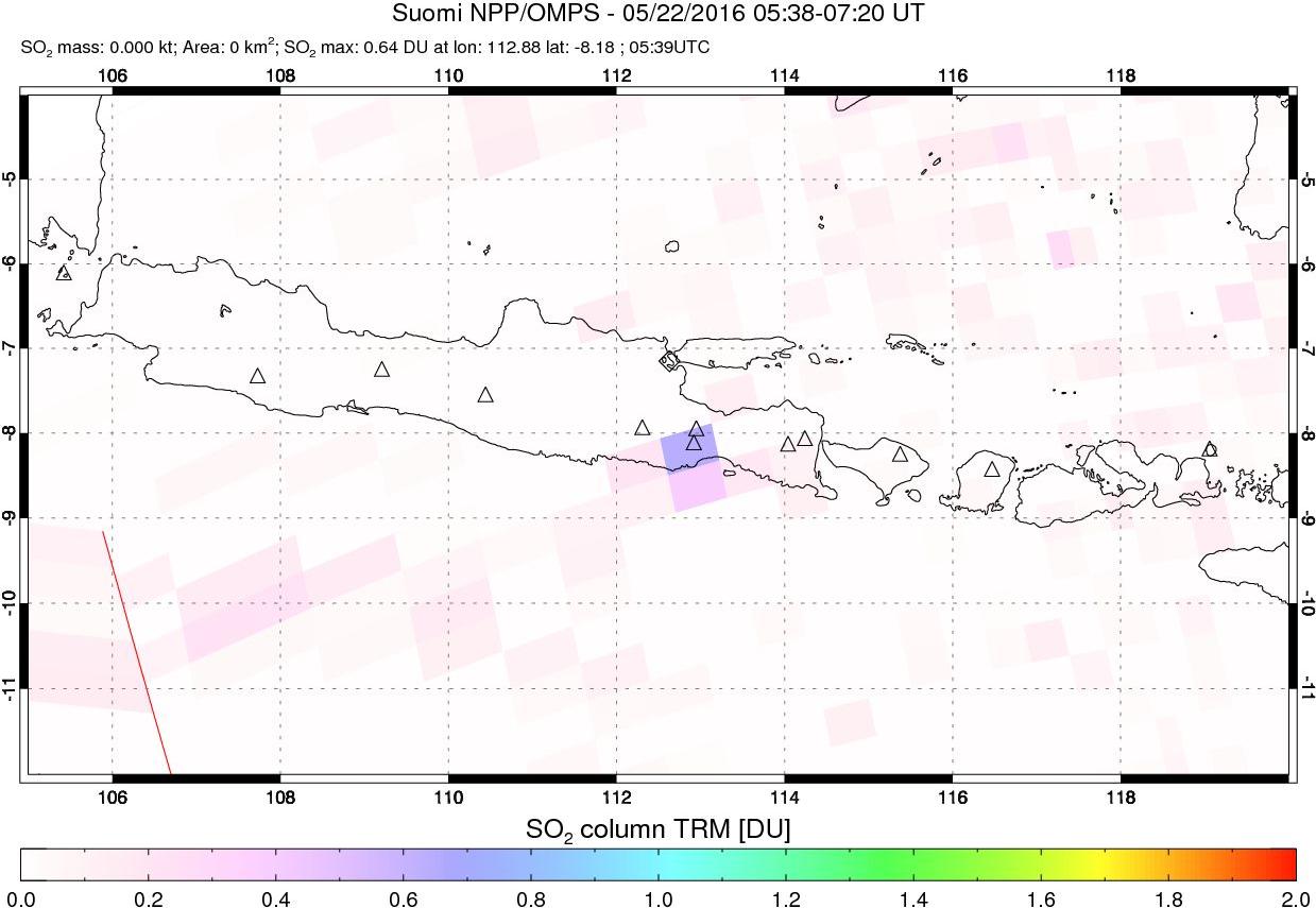 A sulfur dioxide image over Java, Indonesia on May 22, 2016.
