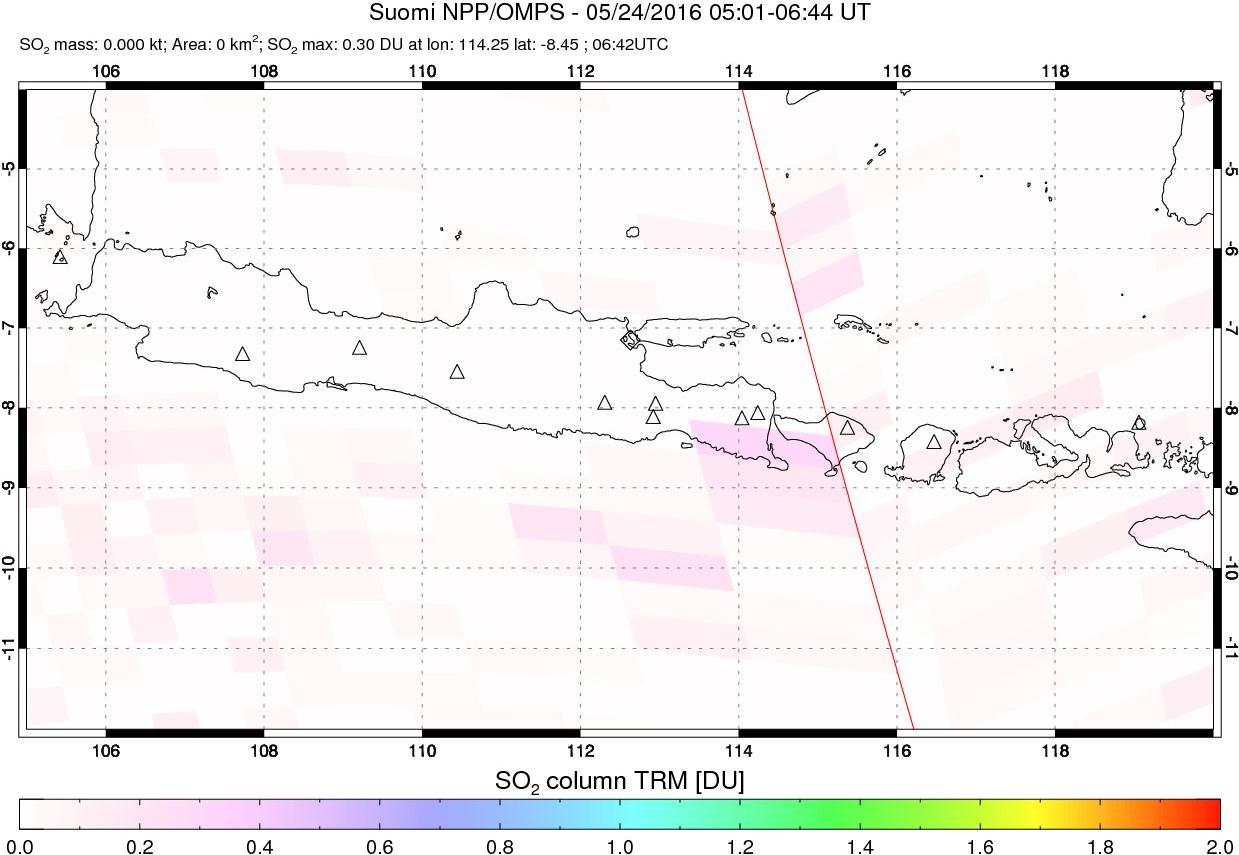 A sulfur dioxide image over Java, Indonesia on May 24, 2016.